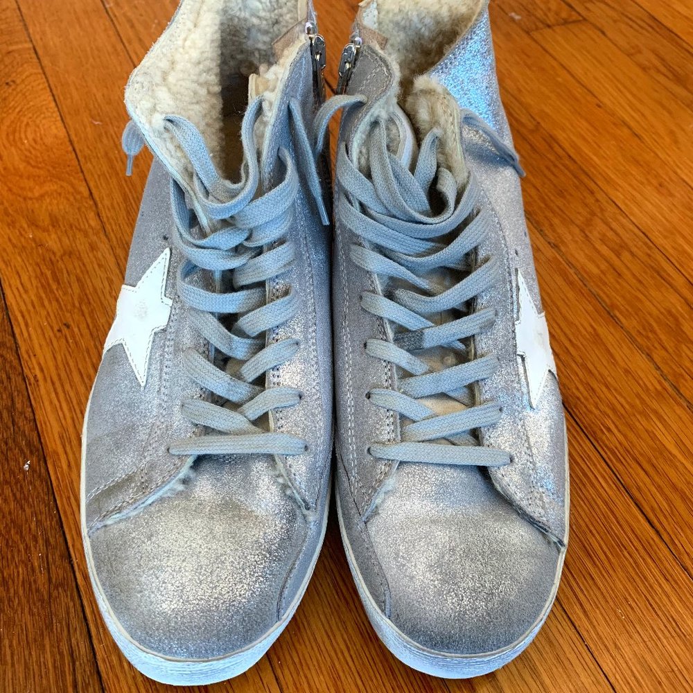 GOLDEN GOOSE metallic silver sneakers